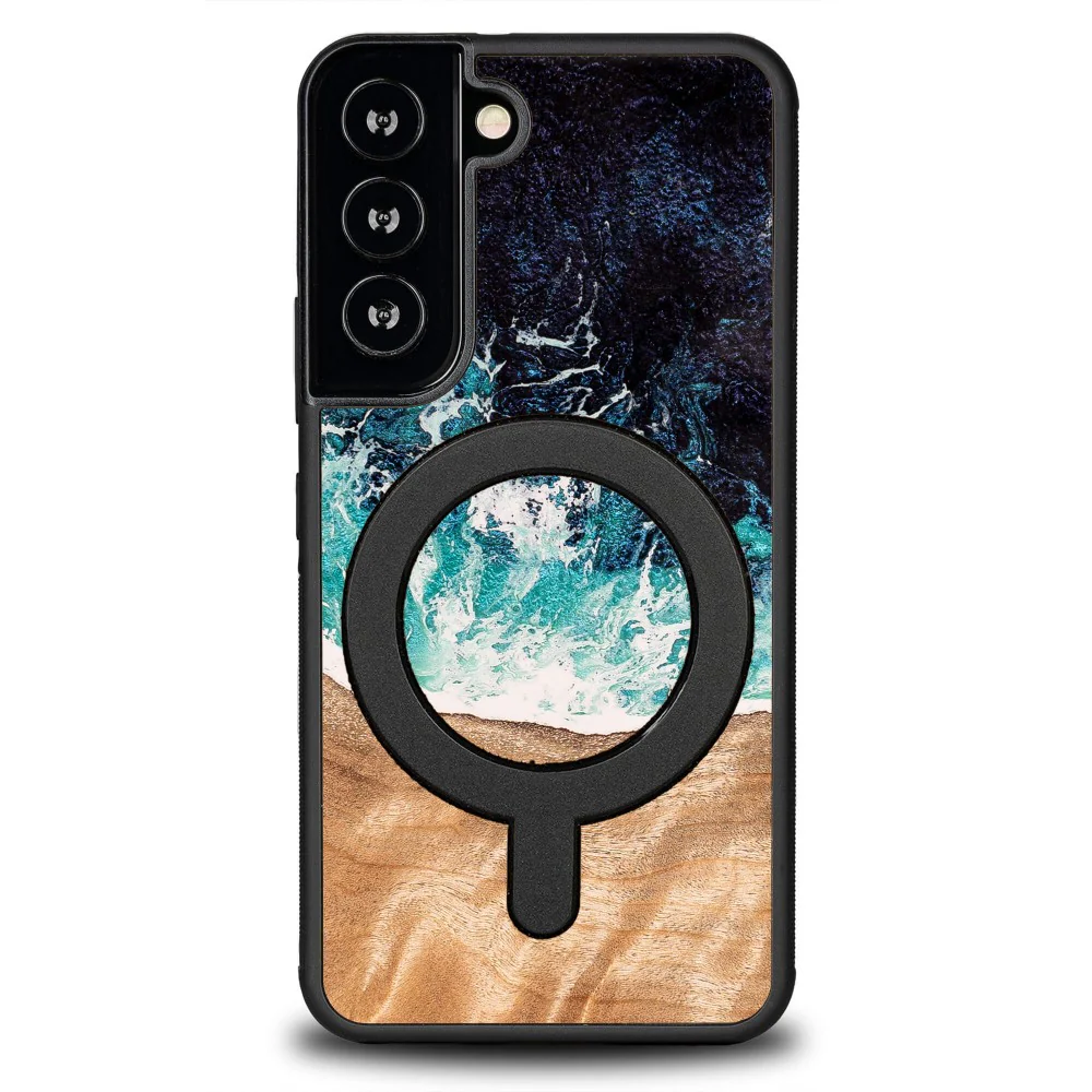 Holzhülle für Galaxy S22, Bewood Unique Dream Island für MagSafe, Blau-Braun - Image 6