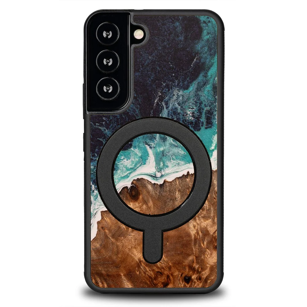 Holzhülle für Galaxy S22, Bewood Unique Dream Island für MagSafe, Blau-Braun - Image 7