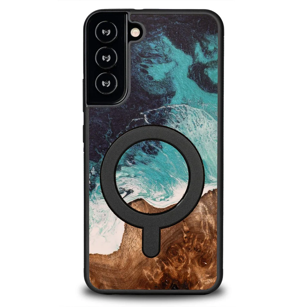 Holzhülle für Galaxy S22 Plus, Bewood Unique Dream Island für MagSafe, Blau-Braun - Image 2