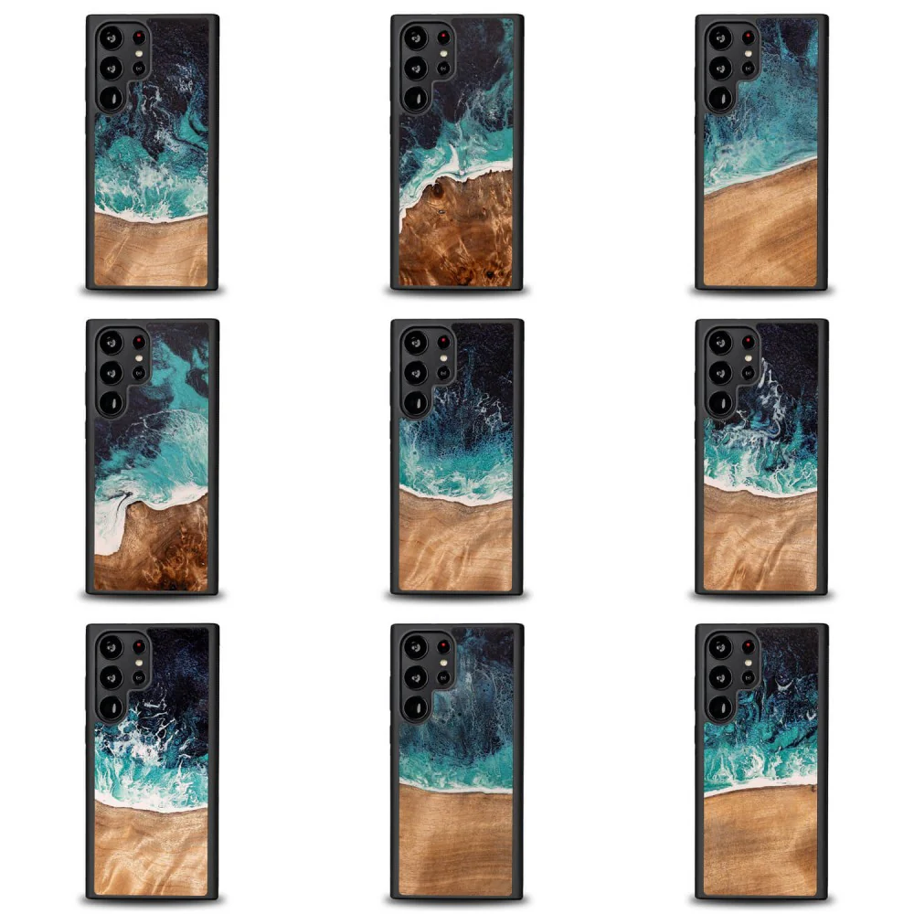 Holzhülle für Galaxy S22 Ultra, Bewood Unique Dream Island, Blau-Braun - Image 3