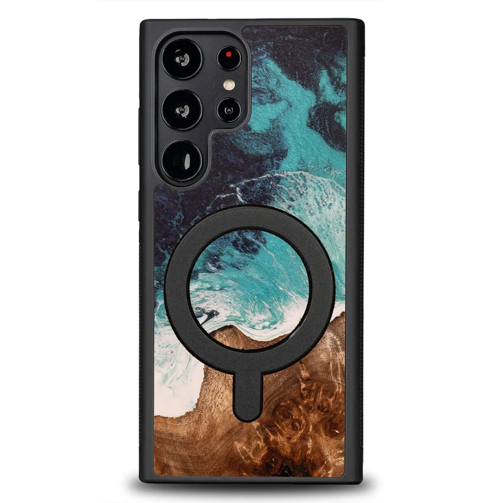 Holzhülle für Galaxy S22 Ultra, Bewood Unique Dream Island für MagSafe, Blau-Braun - Image 2