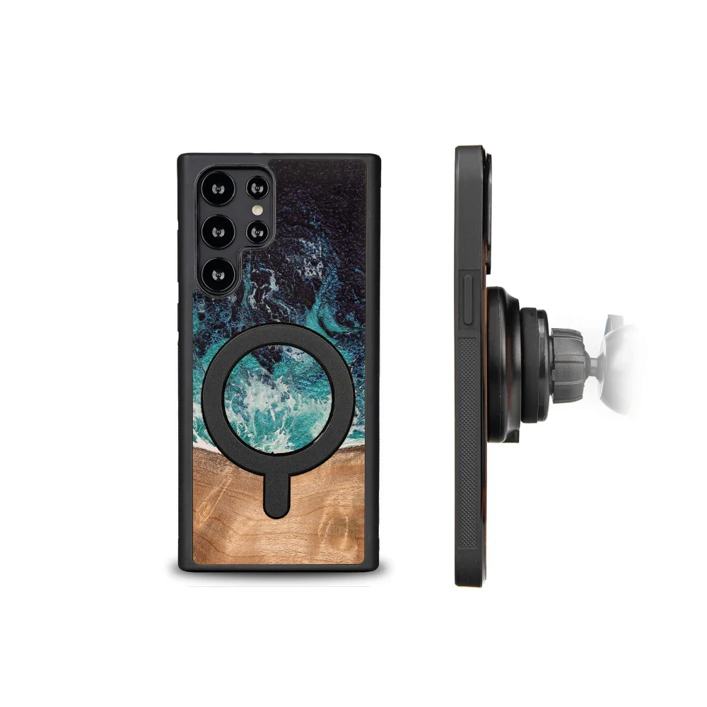 Holzhülle für Galaxy S22 Ultra, Bewood Unique Dream Island für MagSafe, Blau-Braun - Image 3