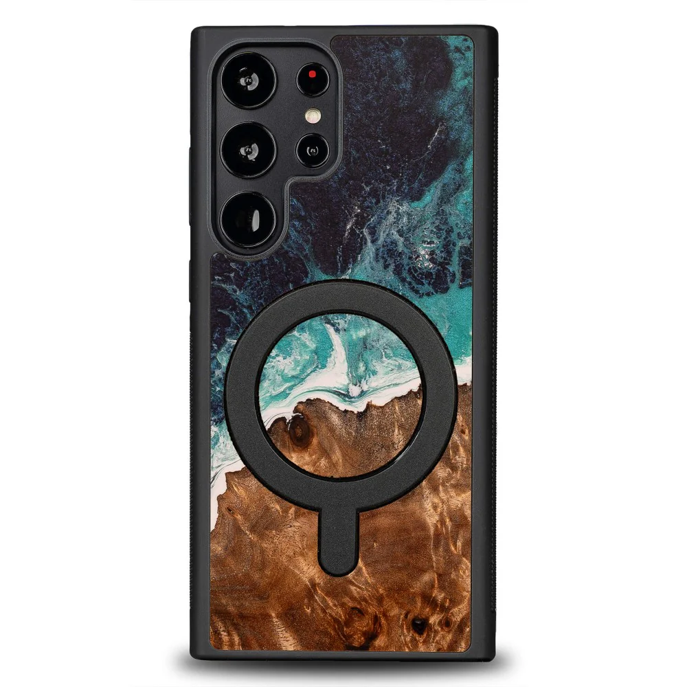 Holzhülle für Galaxy S22 Ultra, Bewood Unique Dream Island für MagSafe, Blau-Braun - Image 7