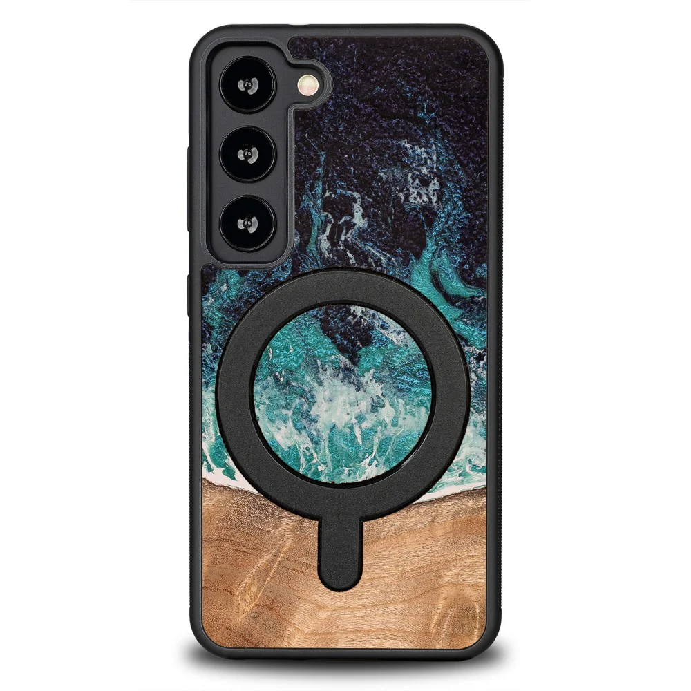 Holzhülle für Galaxy S23, Bewood Unique Dream Island für MagSafe, Blau-Braun