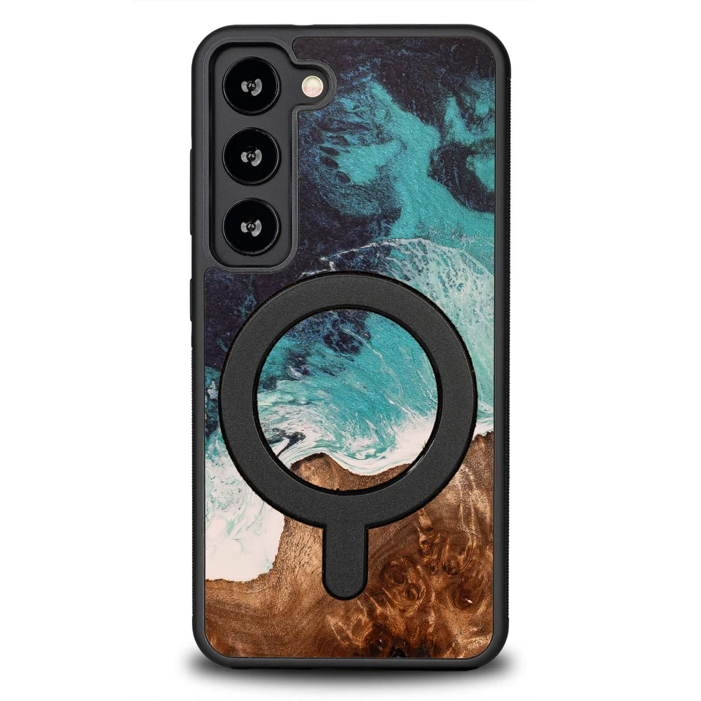 Holzhülle für Galaxy S23, Bewood Unique Dream Island für MagSafe, Blau-Braun - Image 2
