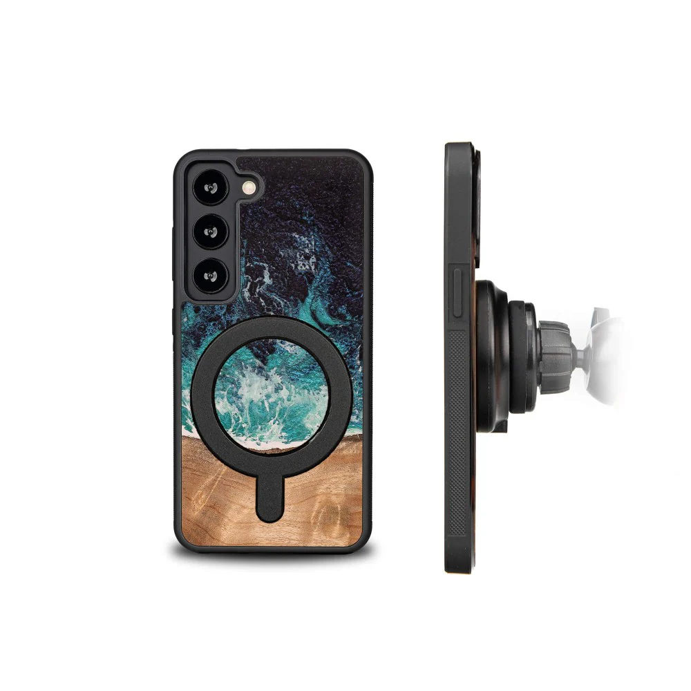Holzhülle für Galaxy S23, Bewood Unique Dream Island für MagSafe, Blau-Braun - Image 4