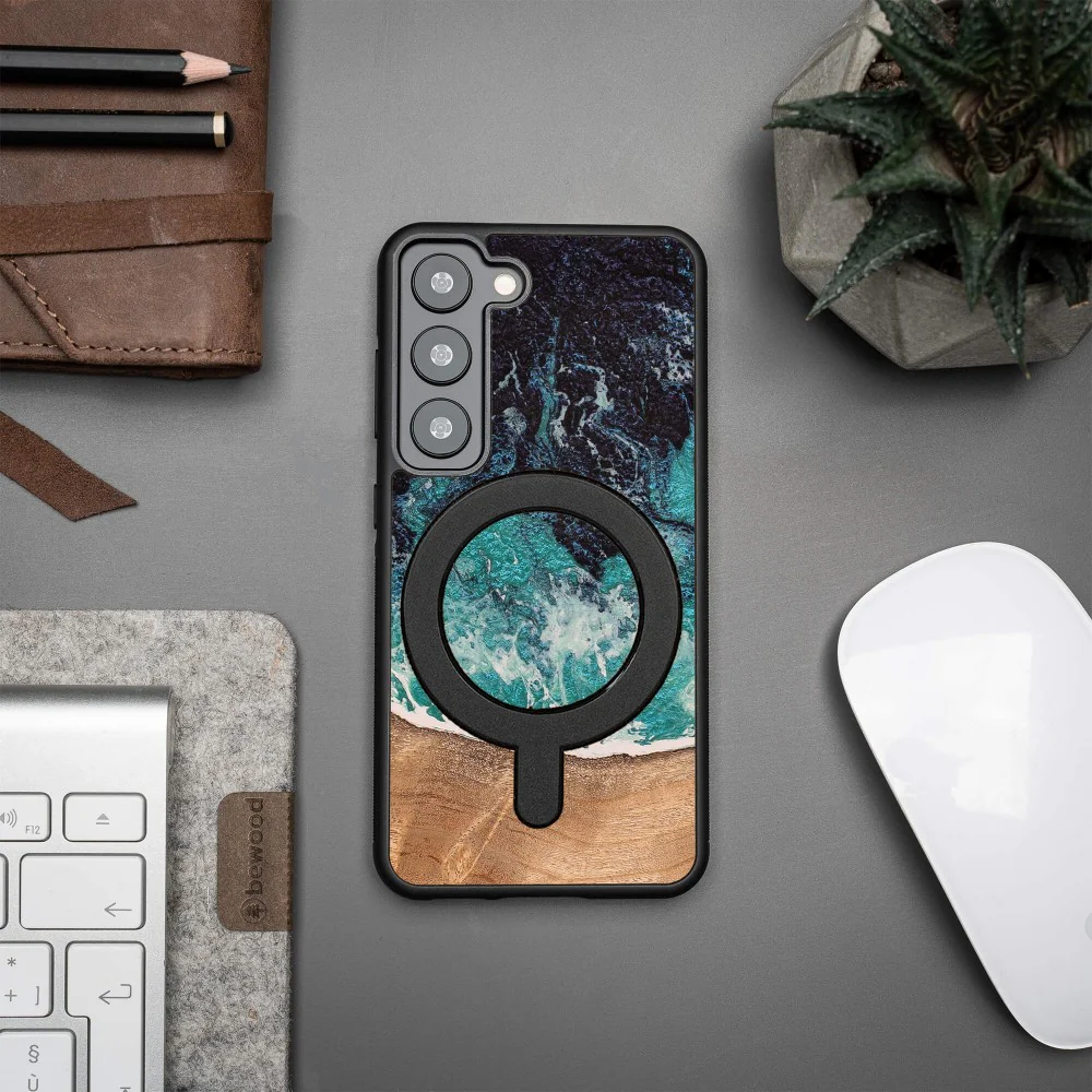 Holzhülle für Galaxy S23, Bewood Unique Dream Island für MagSafe, Blau-Braun - Image 5