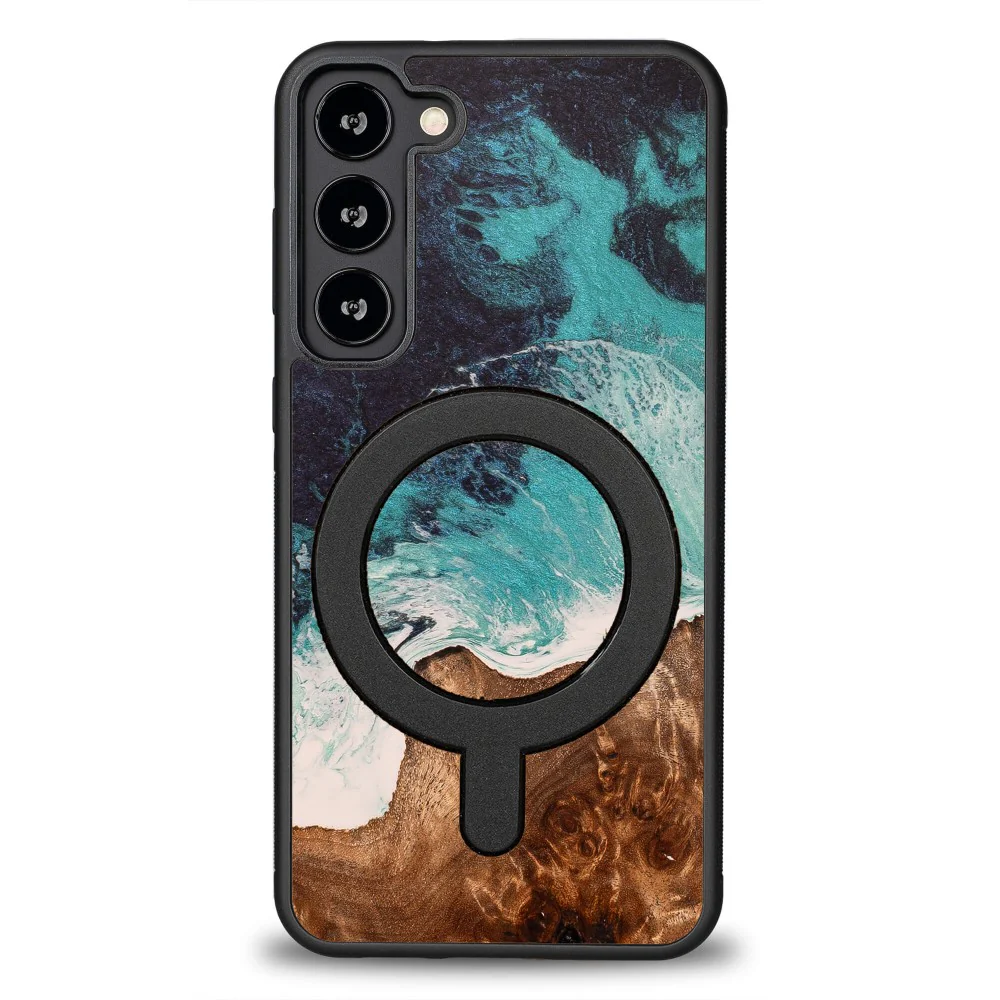 Holzhülle für Galaxy S23 Plus, Bewood Unique Dream Island für MagSafe, Blau-Braun - Image 2