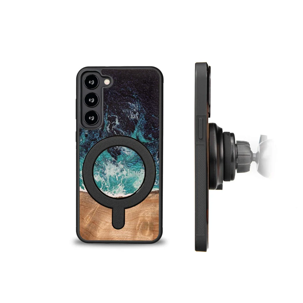 Holzhülle für Galaxy S23 Plus, Bewood Unique Dream Island für MagSafe, Blau-Braun - Image 4