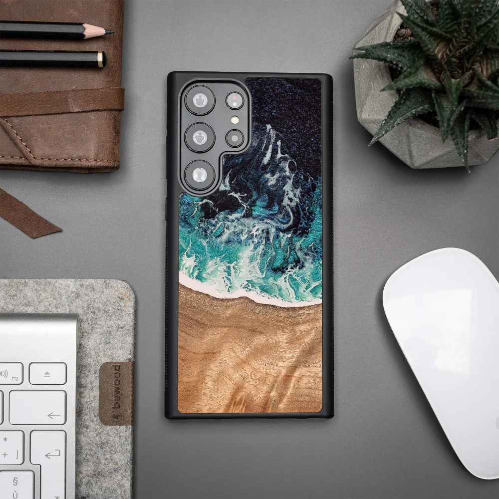 Holzhülle für Galaxy S23 Ultra, Bewood Unique Dream Island, Blau-Braun - Image 4