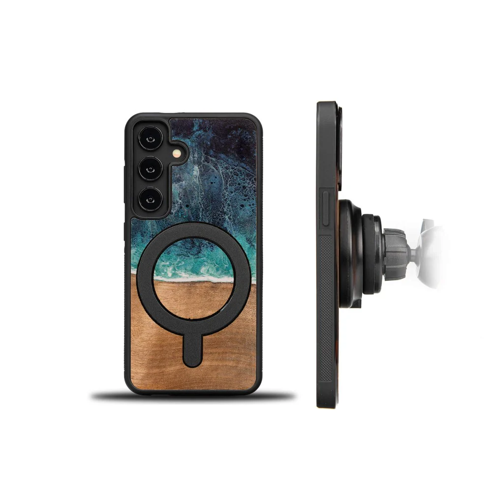 Holzhülle für Galaxy S24, Bewood Unique Dream Island für MagSafe, Blau-Braun - Image 4