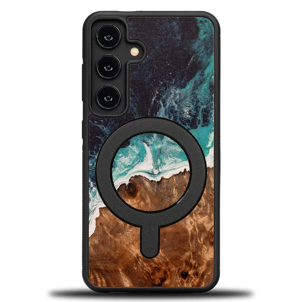 Holzhülle für Galaxy S24, Bewood Unique Dream Island für MagSafe, Blau-Braun - Image 7