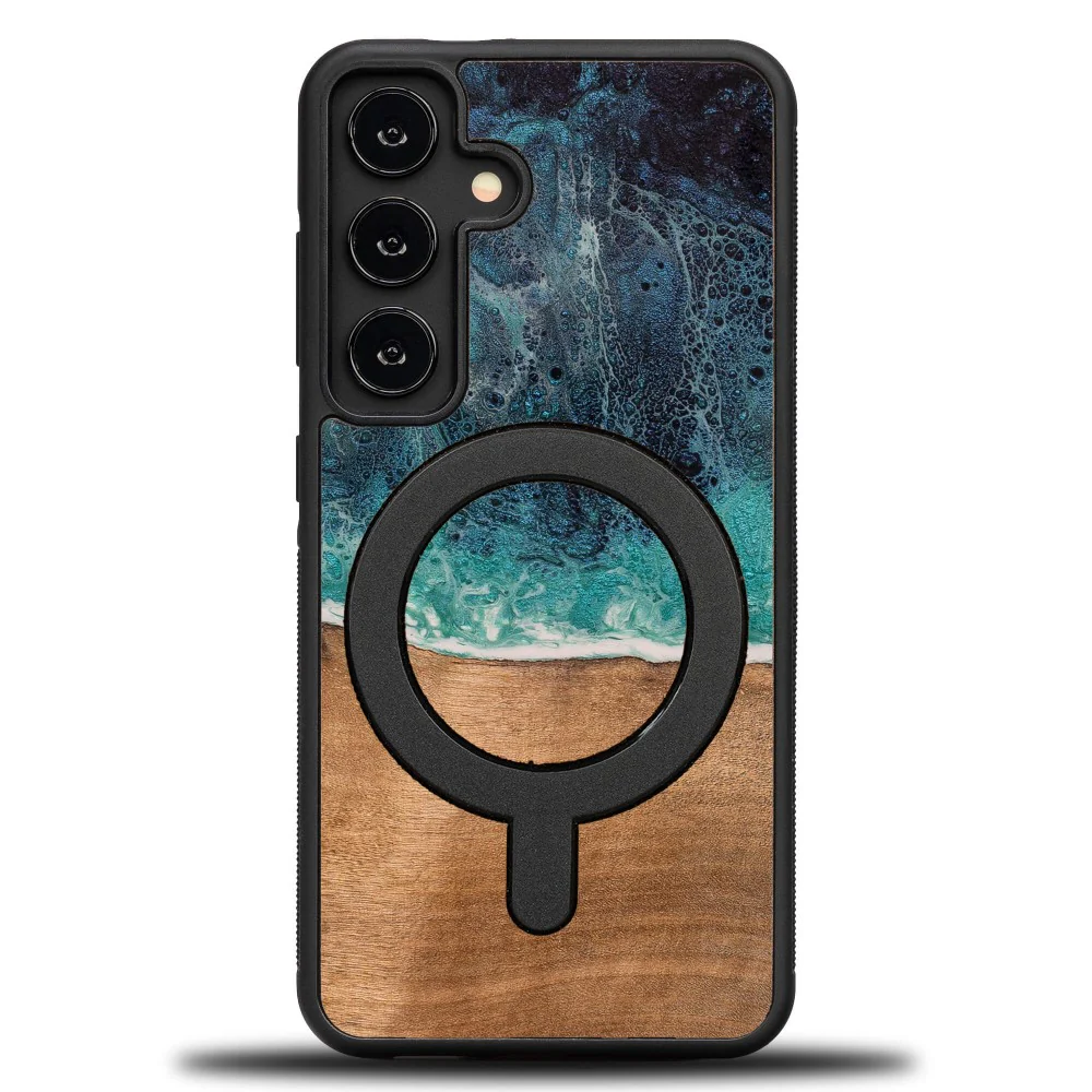 Holzhülle für Galaxy S24, Bewood Unique Dream Island für MagSafe, Blau-Braun - Image 9