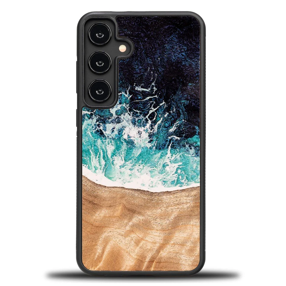 Holzhülle für Galaxy S24 Plus, Bewood Unique Dream Island, Blau-Braun