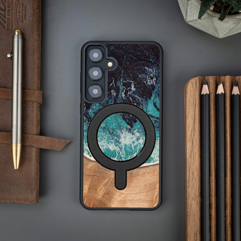 Holzhülle für Galaxy S24 Plus, Bewood Unique Dream Island für MagSafe, Blau-Braun - Image 5
