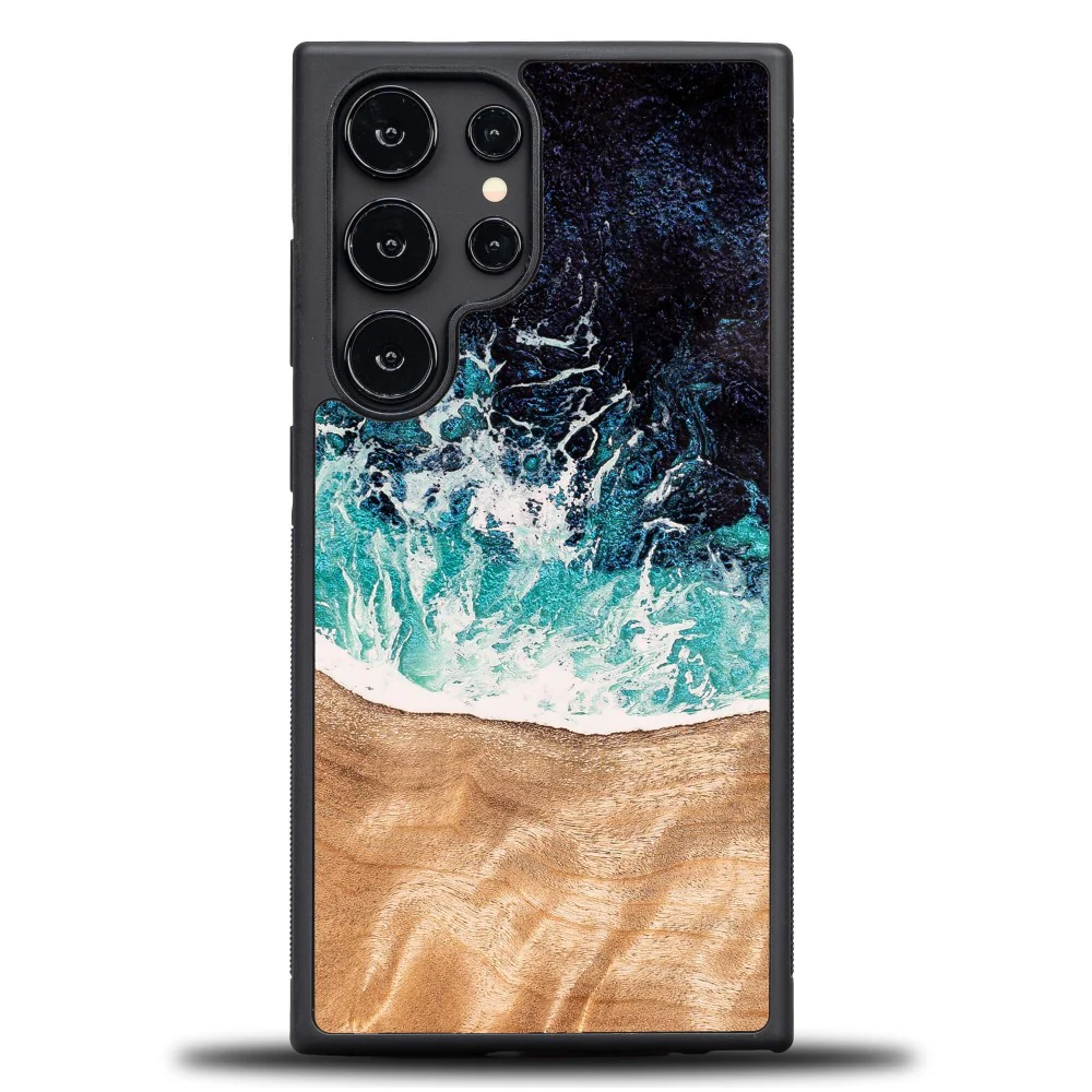 Holzhülle für Galaxy S24 Ultra, Bewood Unique Dream Island, Blau-Braun