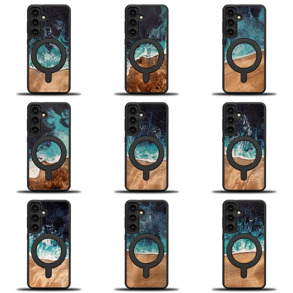 Holzhülle für Galaxy S25, Bewood Unique Dream Island für MagSafe, Blau-Braun - Image 3
