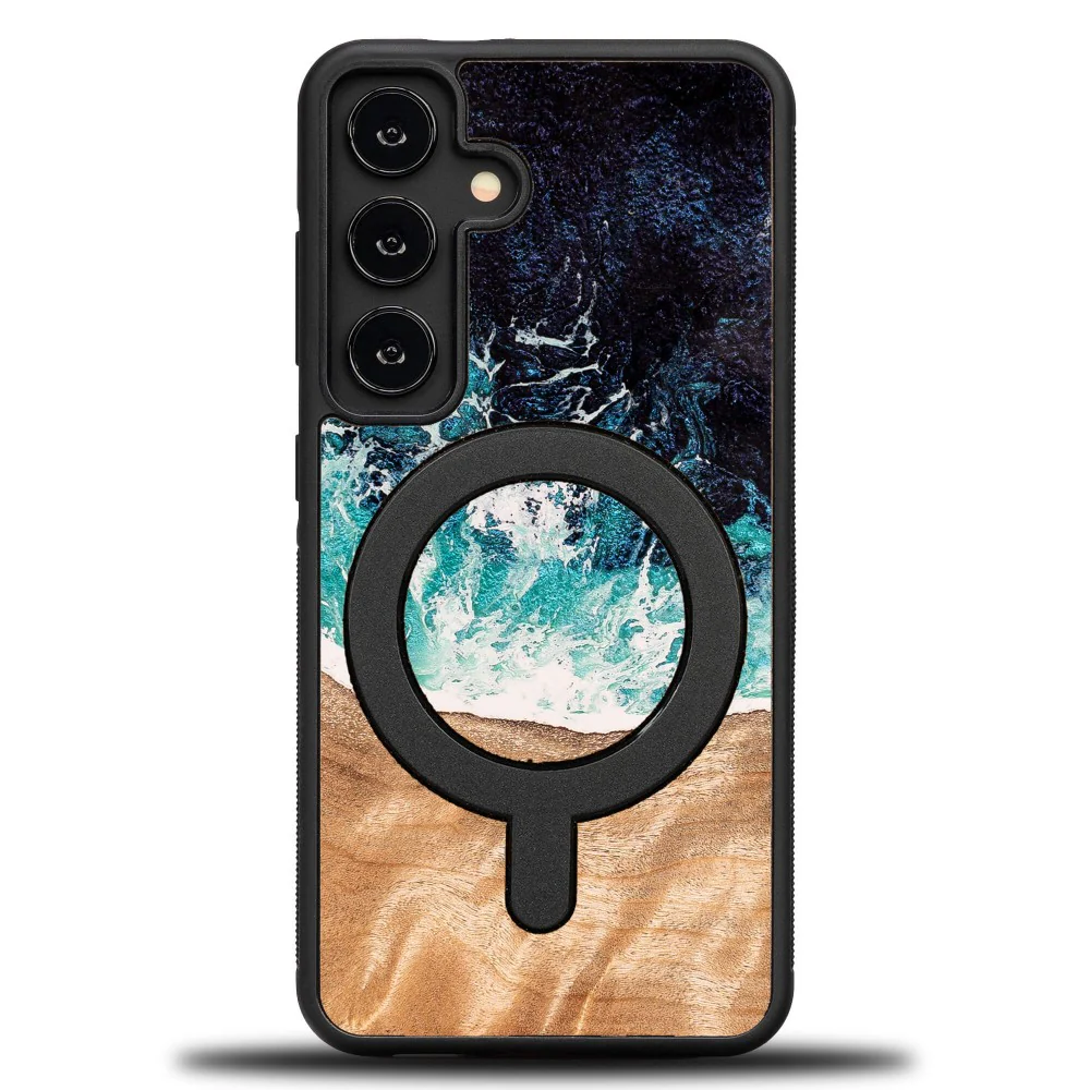 Holzhülle für Galaxy S25, Bewood Unique Dream Island für MagSafe, Blau-Braun - Image 6
