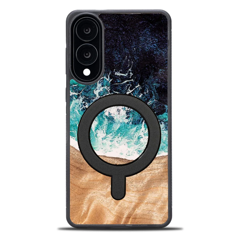 Holzhülle für Galaxy S25 Edge, Bewood Unique Dream Island für MagSafe, Blau-Braun