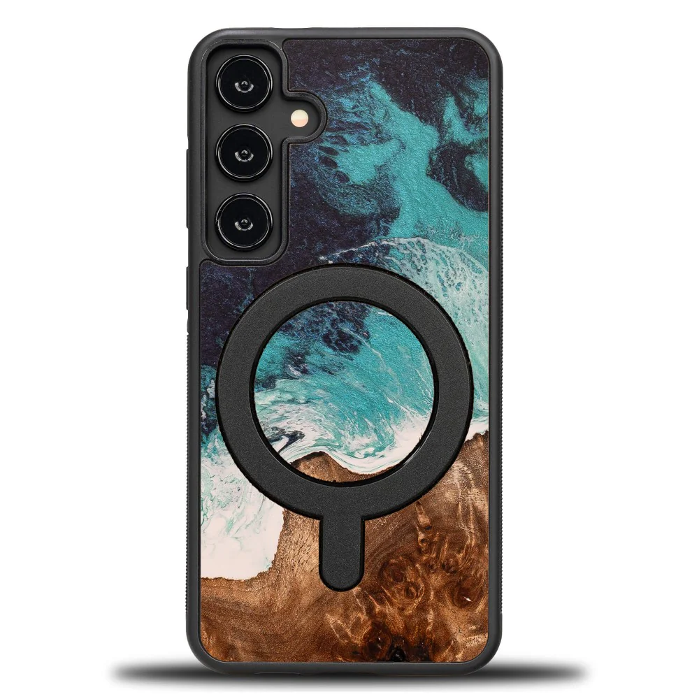 Holzhülle für Galaxy S25 Plus, Bewood Unique Dream Island für MagSafe, Blau-Braun - Image 2
