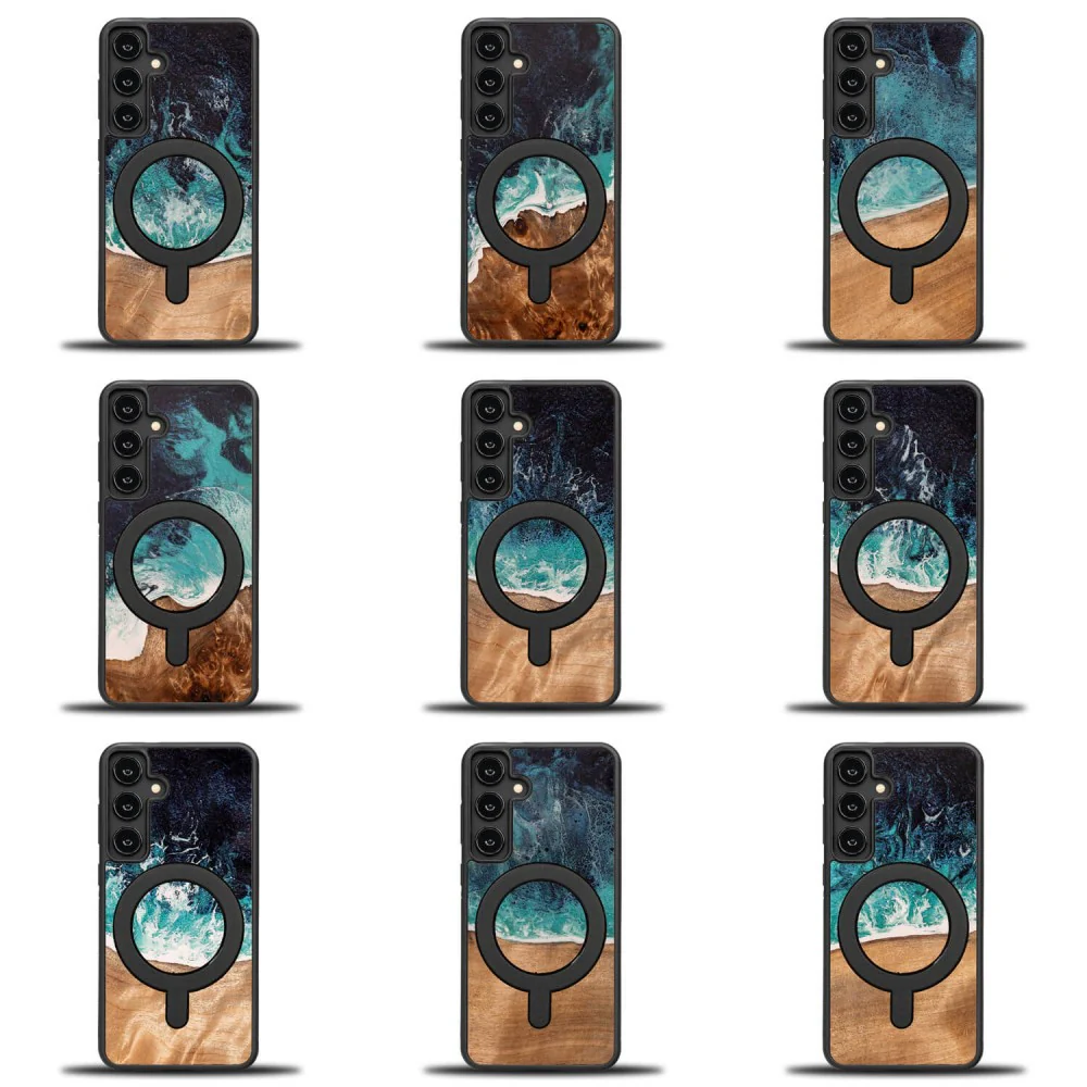 Holzhülle für Galaxy S25 Plus, Bewood Unique Dream Island für MagSafe, Blau-Braun - Image 3
