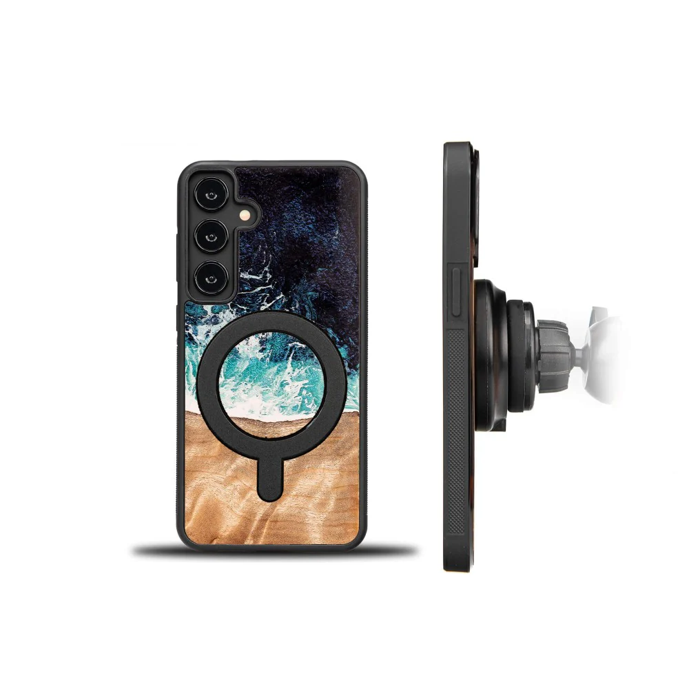 Holzhülle für Galaxy S25 Plus, Bewood Unique Dream Island für MagSafe, Blau-Braun - Image 4