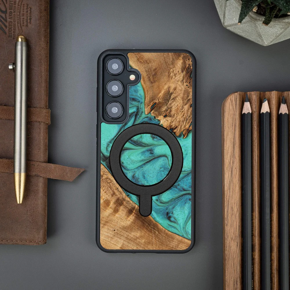 Holzhülle für Galaxy S25 Plus, Bewood Unique Turquoise für MagSafe - Image 3