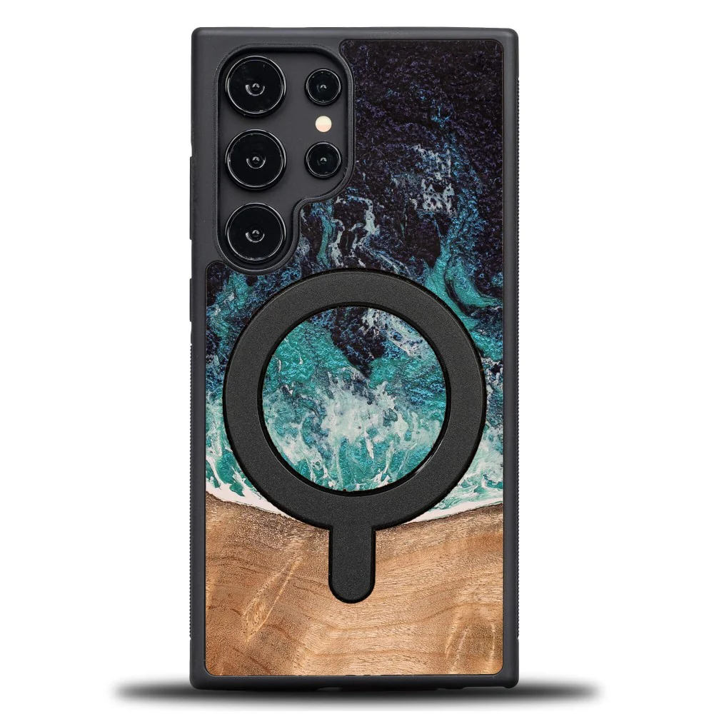 Holzhülle für Galaxy S25 Ultra, Bewood Unique Dream Island für MagSafe, Blau-Braun