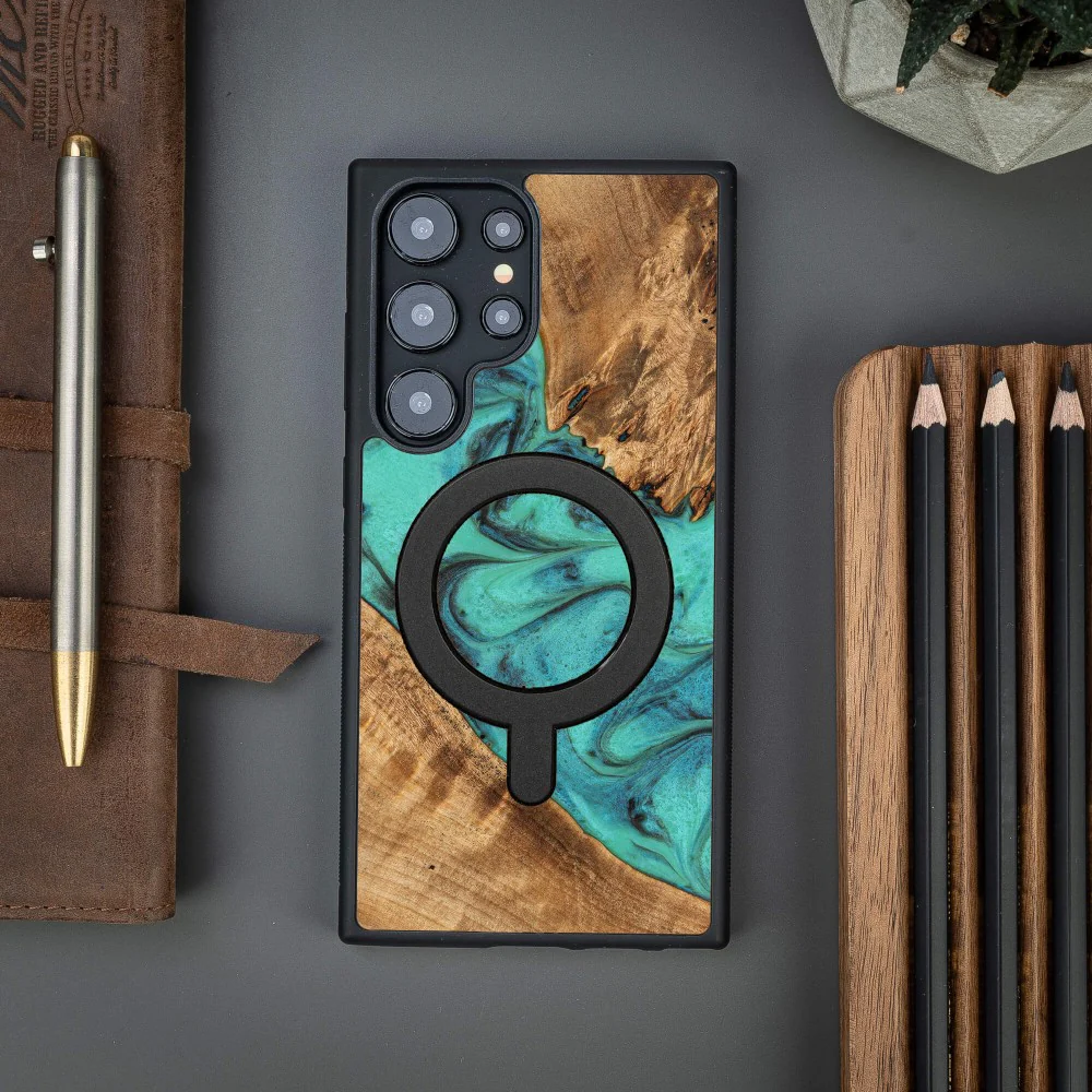 Holzhülle für Galaxy S25 Ultra, Bewood Unique Turquoise für MagSafe - Image 3