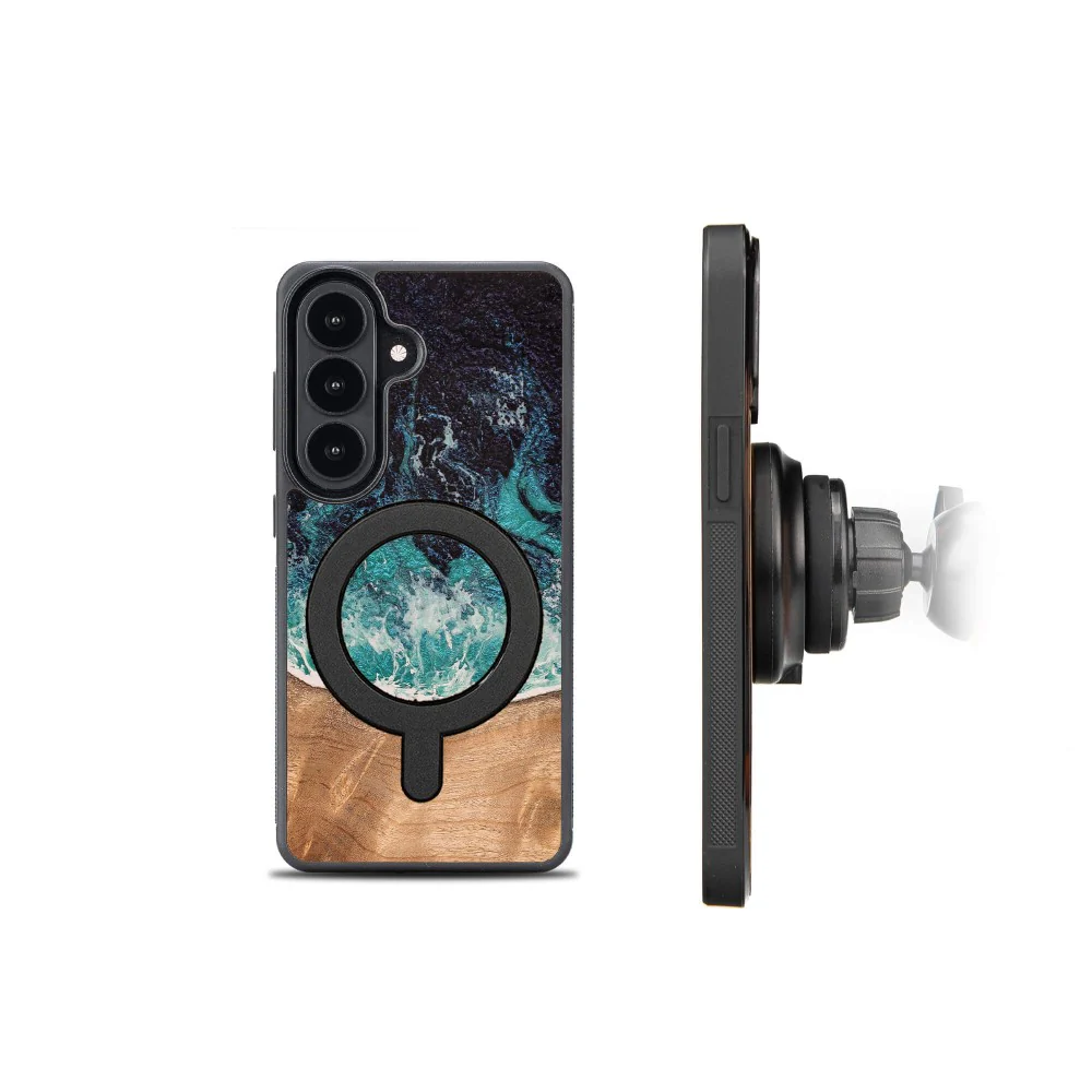 Holzhülle für Galaxy S26, Bewood Unique Dream Island für MagSafe, Blau-Braun - Image 2