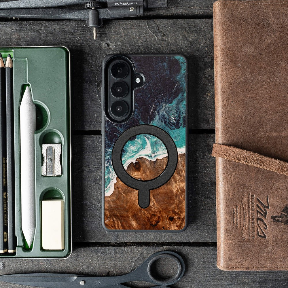 Holzhülle für Galaxy S26, Bewood Unique Dream Island für MagSafe, Blau-Braun - Image 3