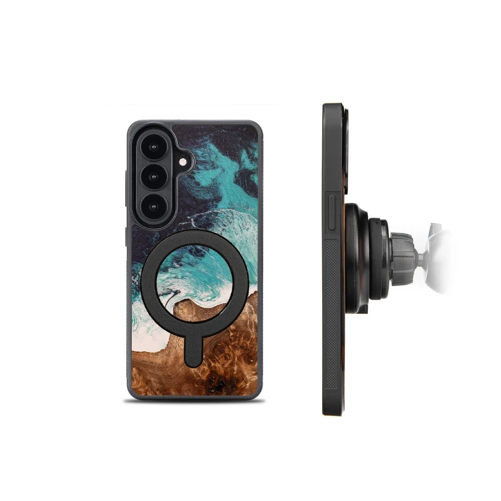 Holzhülle für Galaxy S26 Plus, Bewood Unique Dream Island für MagSafe, Blau-Braun - Image 2