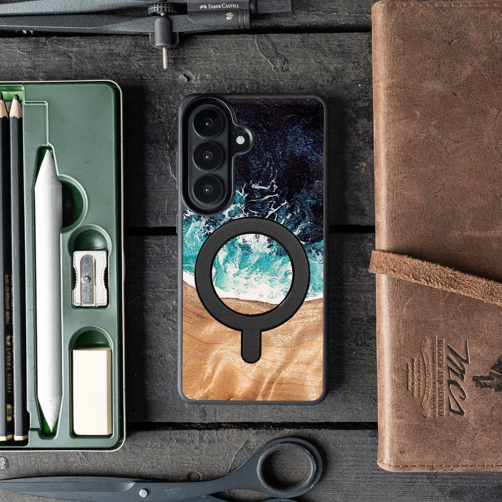 Holzhülle für Galaxy S26 Plus, Bewood Unique Dream Island für MagSafe, Blau-Braun - Image 3