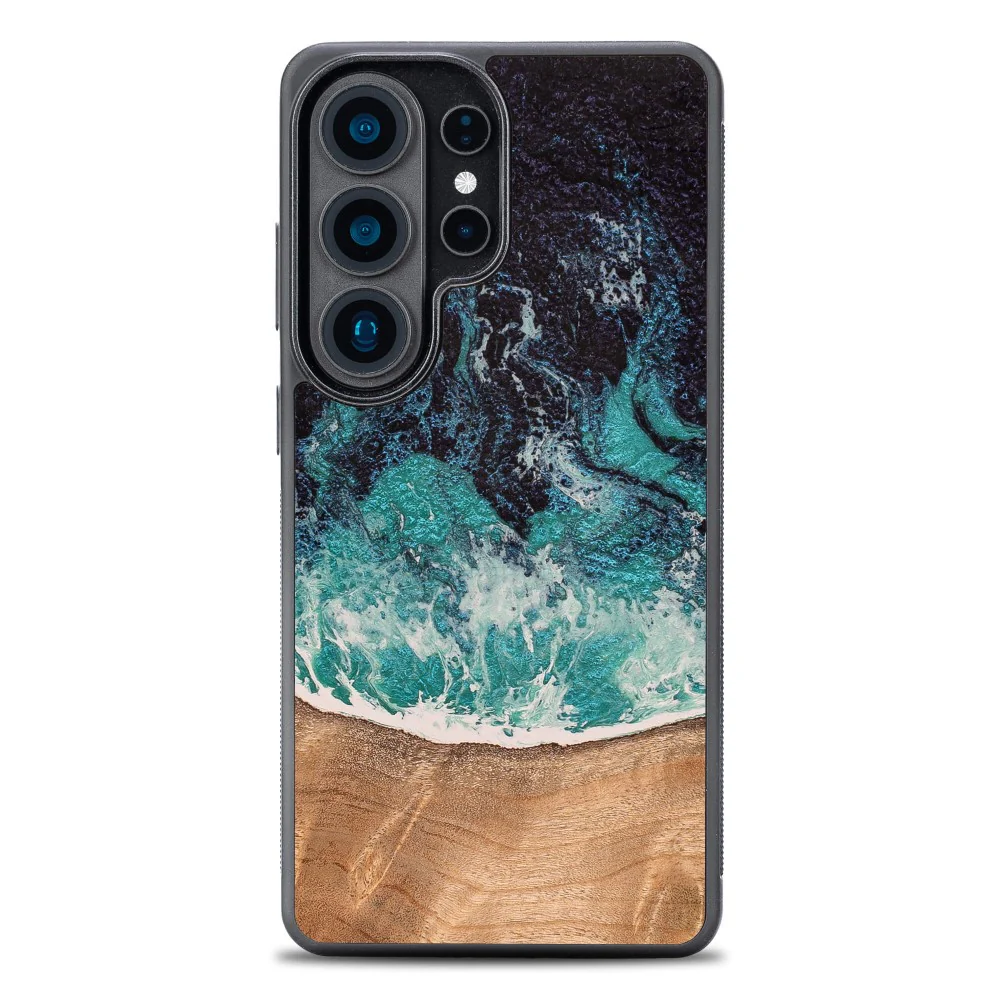 Holzhülle für Galaxy S26 Ultra, Bewood Unique Dream Island, Blau-Braun