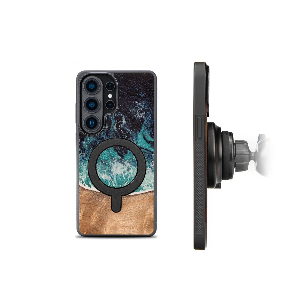 Holzhülle für Galaxy S26 Ultra, Bewood Unique Dream Island für MagSafe, Blau-Braun - Image 2