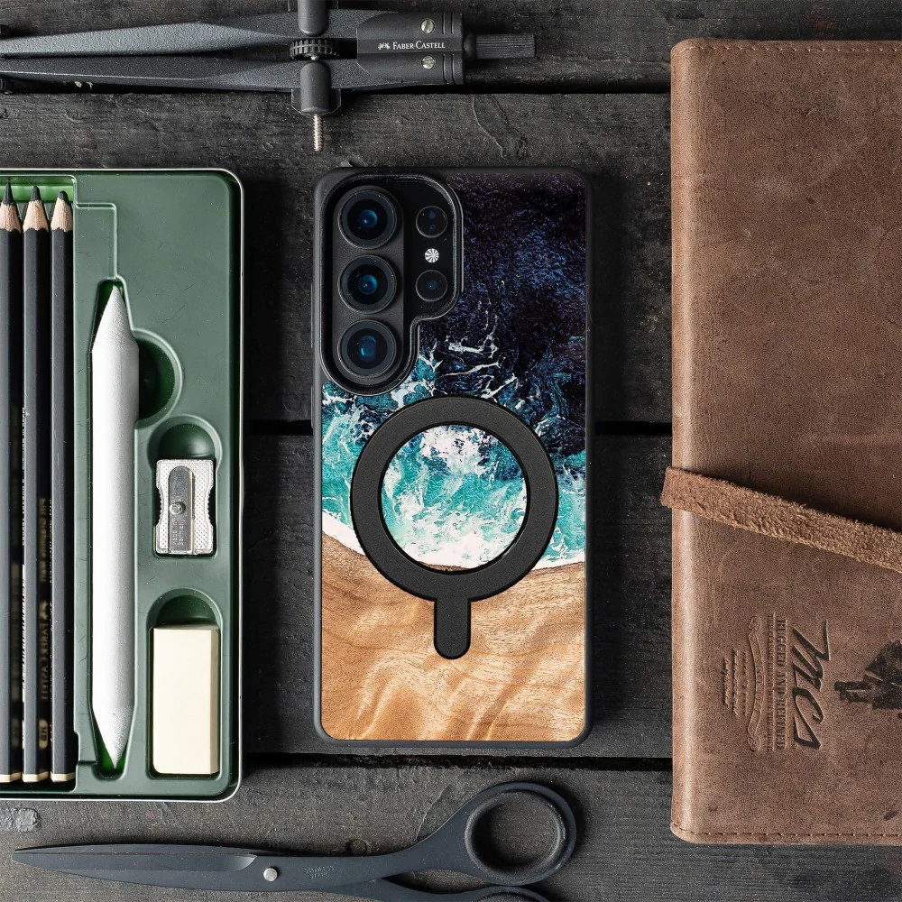 Holzhülle für Galaxy S26 Ultra, Bewood Unique Dream Island für MagSafe, Blau-Braun - Image 4
