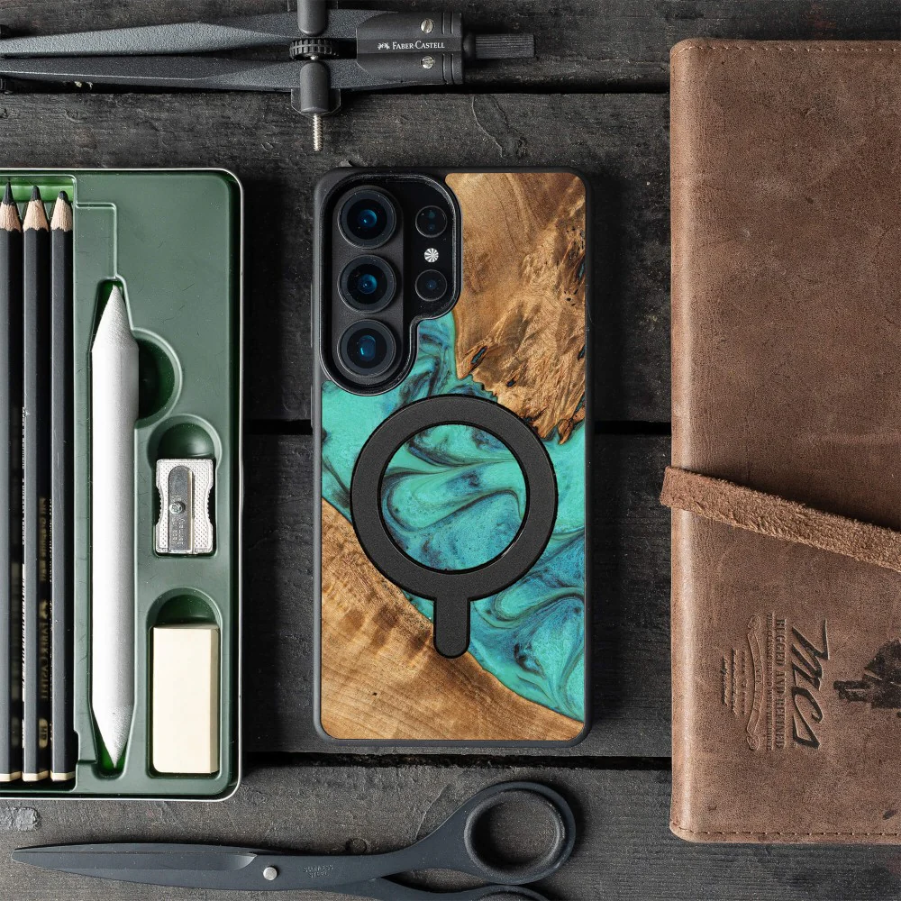 Holzhülle für Galaxy S26 Ultra, Bewood Unique Turquoise für MagSafe - Image 3