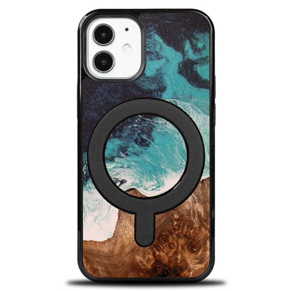 Holzhülle für iPhone 12 Mini, Bewood Unique Dream Island für MagSafe, Blau-Braun - Image 2