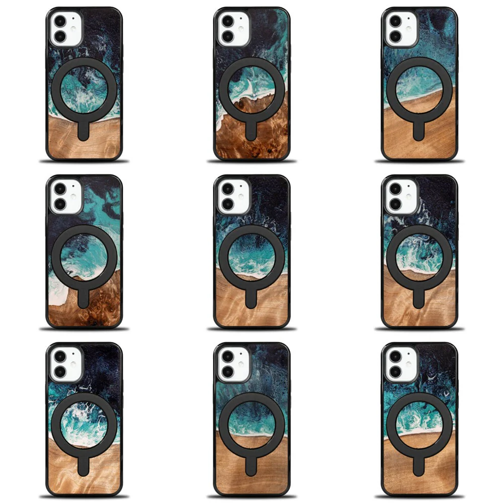 Holzhülle für iPhone 12 Mini, Bewood Unique Dream Island für MagSafe, Blau-Braun - Image 3