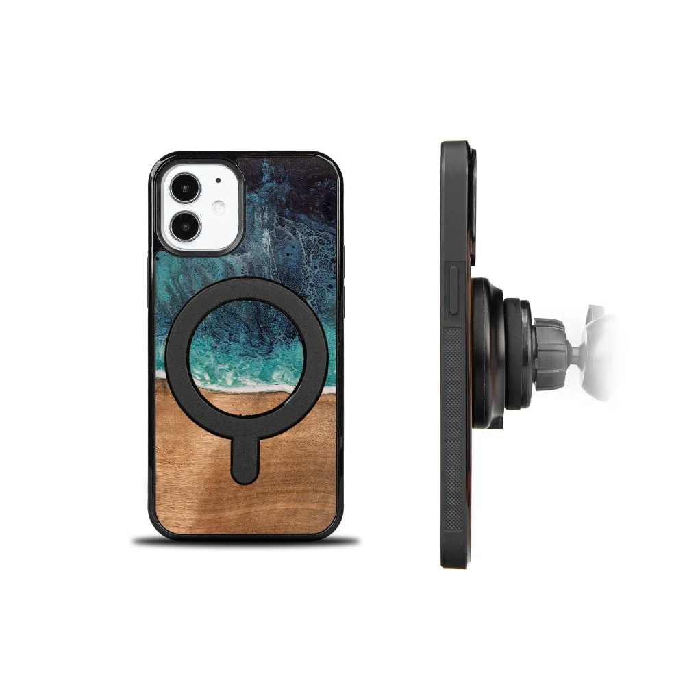 Holzhülle für iPhone 12 Mini, Bewood Unique Dream Island für MagSafe, Blau-Braun - Image 4