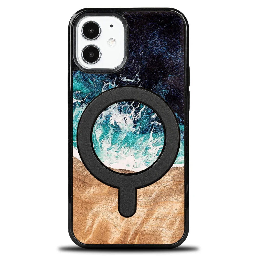 Holzhülle für iPhone 12 Mini, Bewood Unique Dream Island für MagSafe, Blau-Braun - Image 6