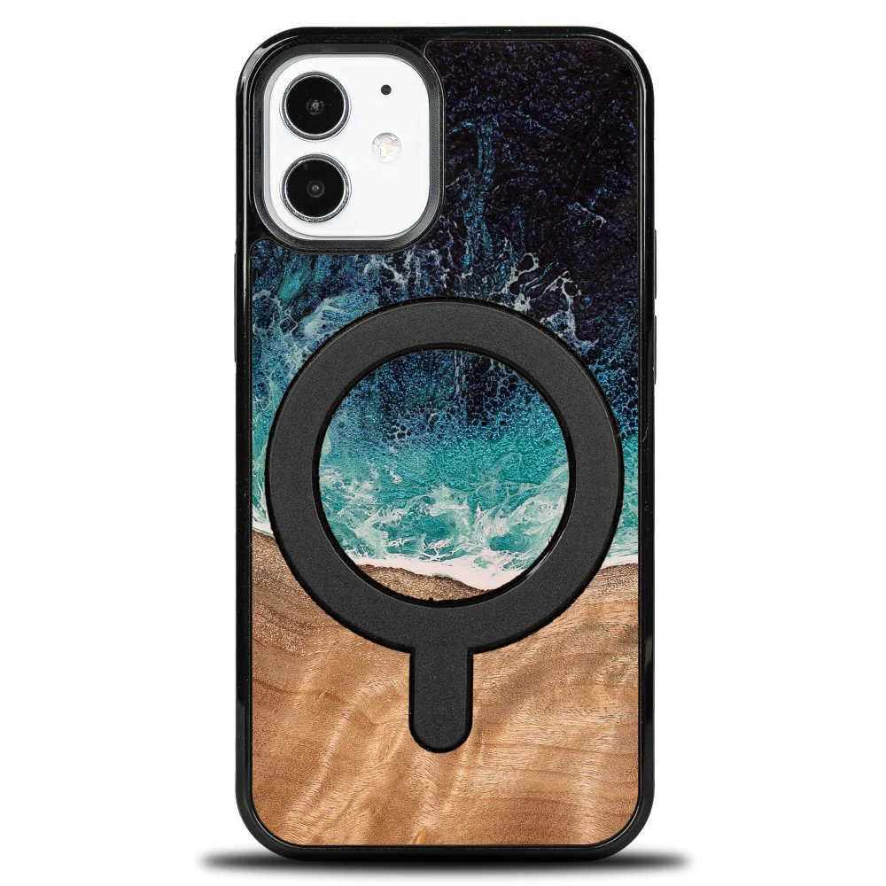 Holzhülle für iPhone 12 Mini, Bewood Unique Dream Island für MagSafe, Blau-Braun - Image 8