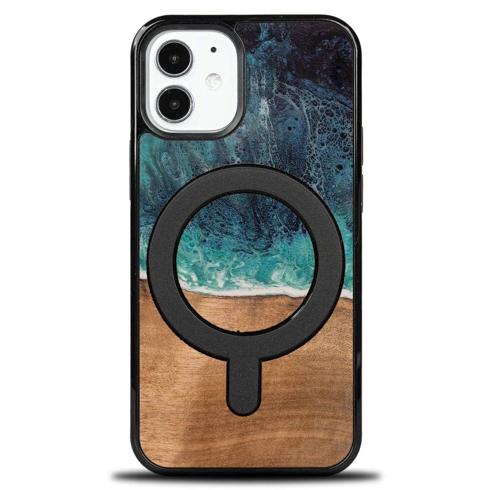 Holzhülle für iPhone 12 Mini, Bewood Unique Dream Island für MagSafe, Blau-Braun - Image 9