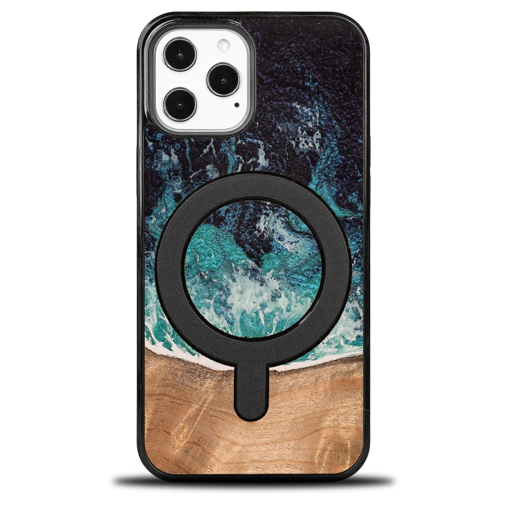 Holzhülle für iPhone 12 Pro Max, Bewood Unique Dream Island für MagSafe, Blau-Braun