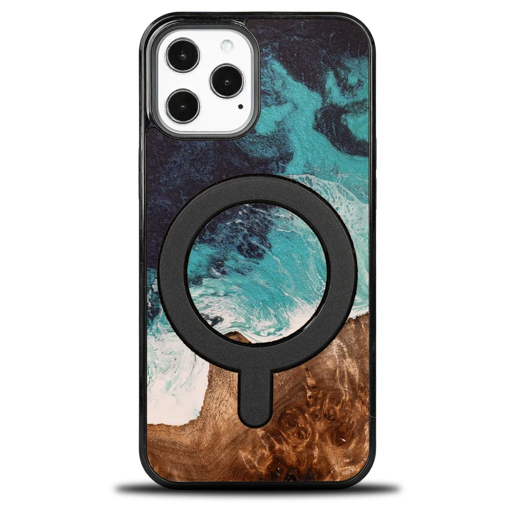 Holzhülle für iPhone 12 Pro Max, Bewood Unique Dream Island für MagSafe, Blau-Braun - Image 2