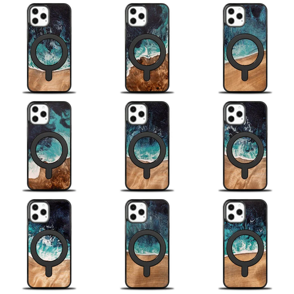 Holzhülle für iPhone 12 Pro Max, Bewood Unique Dream Island für MagSafe, Blau-Braun - Image 3
