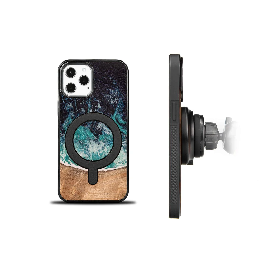 Holzhülle für iPhone 12 Pro Max, Bewood Unique Dream Island für MagSafe, Blau-Braun - Image 4