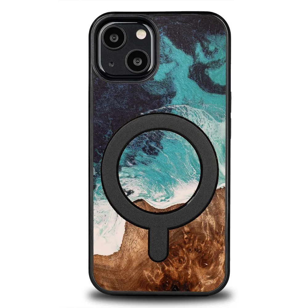 Holzhülle für iPhone 13, Bewood Unique Dream Island für MagSafe, Blau-Braun - Image 2