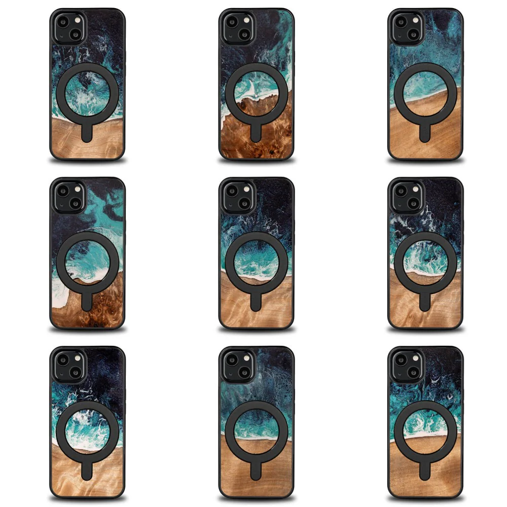 Holzhülle für iPhone 13, Bewood Unique Dream Island für MagSafe, Blau-Braun - Image 3