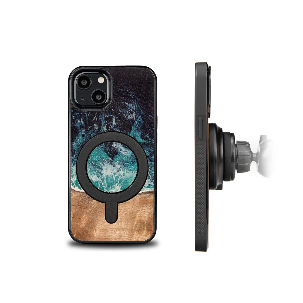 Holzhülle für iPhone 13, Bewood Unique Dream Island für MagSafe, Blau-Braun - Image 4